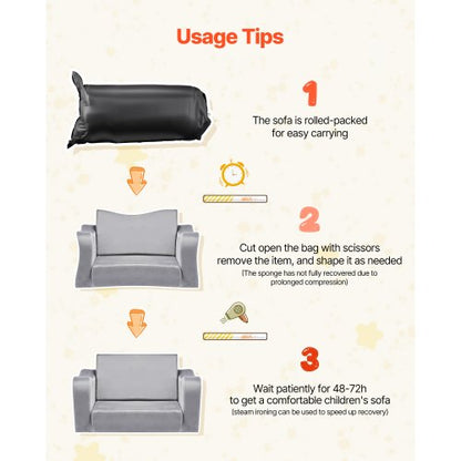 2-i-1 barnsoffa hopfällbar mjuk soffa med armstöd fåtölj till solstol M grå |  EU