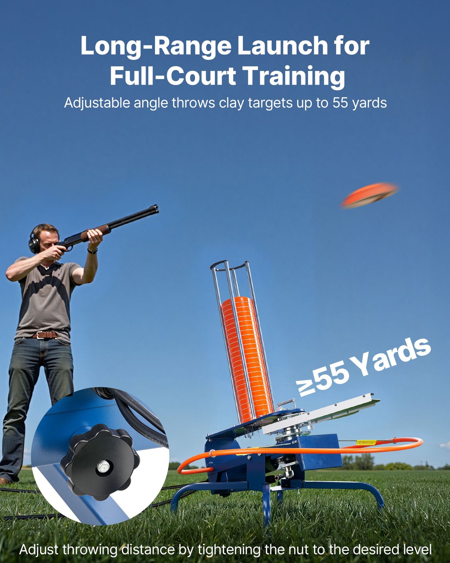 Clay Target Thrower, Max 50 Clays Pigeon Thrower, 55+ Yards Automatic Skeet and Trap Launcher with Adjustable Angle & Foot Pedal for Clays Throwing Shooting Sports