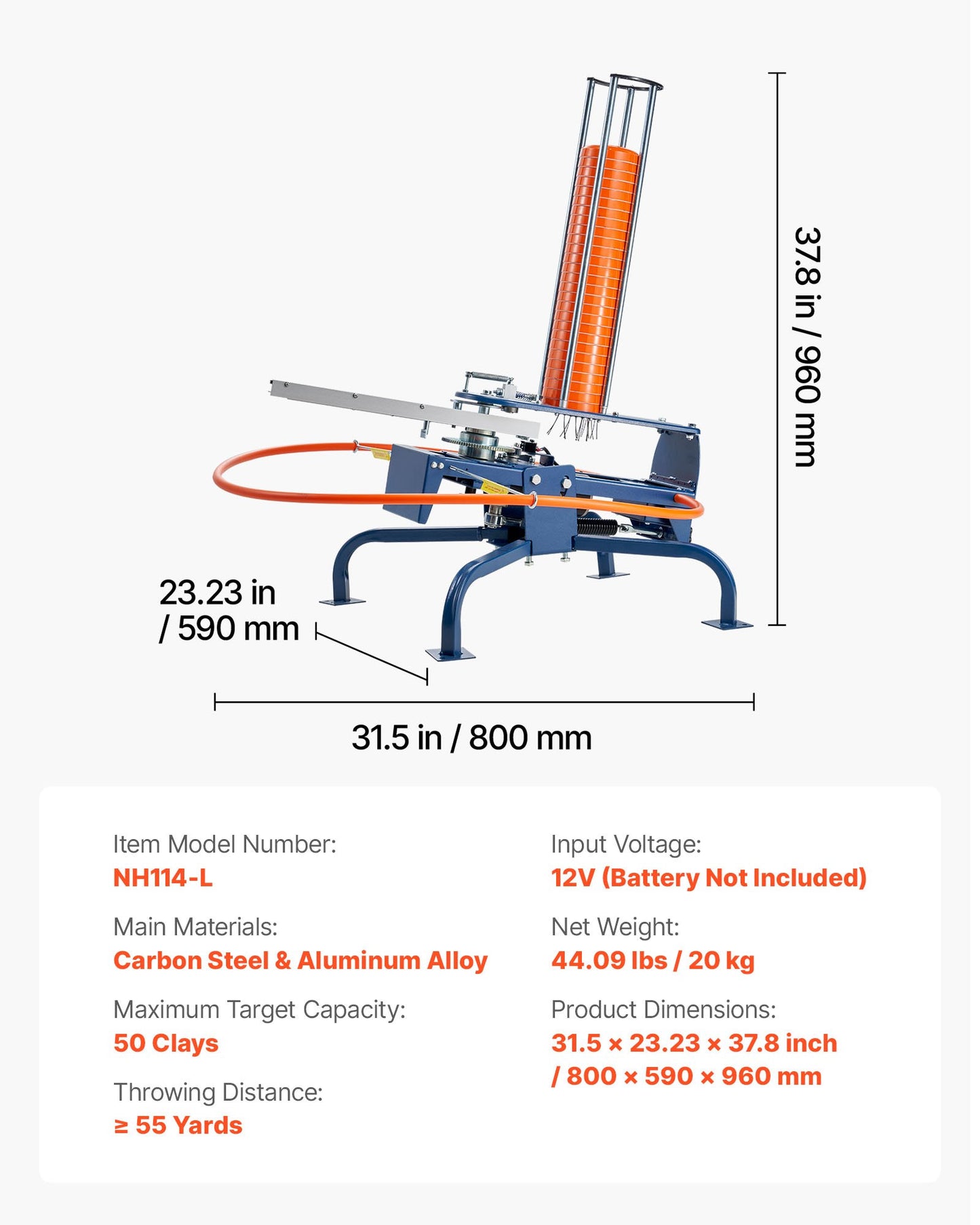 Clay Target Thrower, Max 50 Clays Pigeon Thrower, 55+ Yards Automatic Skeet and Trap Launcher with Adjustable Angle & Foot Pedal for Clays Throwing Shooting Sports