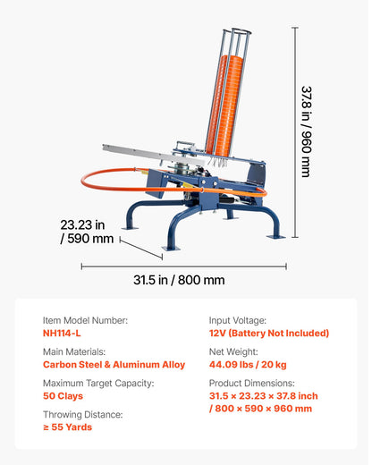 Clay Target Thrower, Max 50 Clays Pigeon Thrower, 55+ Yards Automatic Skeet and Trap Launcher with Adjustable Angle & Foot Pedal for Clays Throwing Shooting Sports