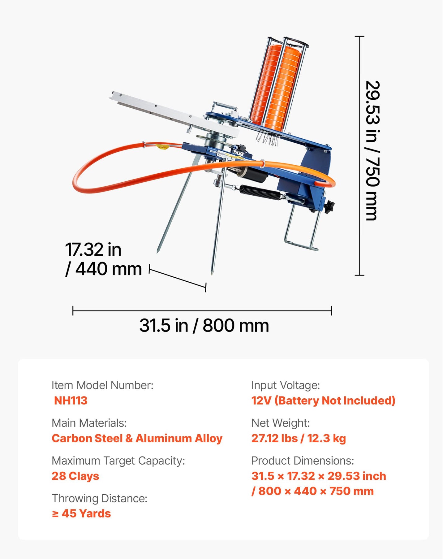 Clay Target Thrower, Max 28 Clays Pigeon Thrower, 45+ Yards Automatic Skeet and Trap Launcher with Adjustable Angle & Foot Pedal for Clays Throwing Shooting Sports