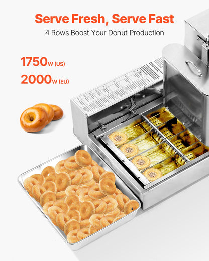 Commercial Automatic Donuts Machine, 4 Rows Donuts Making Equipment, 240 pcs/hour Electric High Power Doughnut Maker, Stainless Steel Frying Auto Fryer, with Intelligent Control