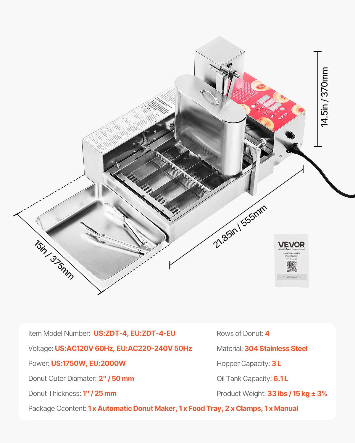 Commercial Automatic Donuts Machine, 4 Rows Donuts Making Equipment, 240 pcs/hour Electric High Power Doughnut Maker, Stainless Steel Frying Auto Fryer, with Intelligent Control