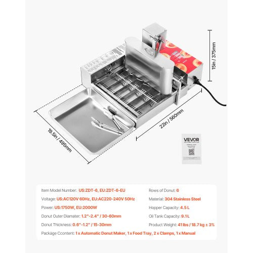 Commercial Automatic Donut Machine Donut Machine 6 Rows 360 PCS/H | EU