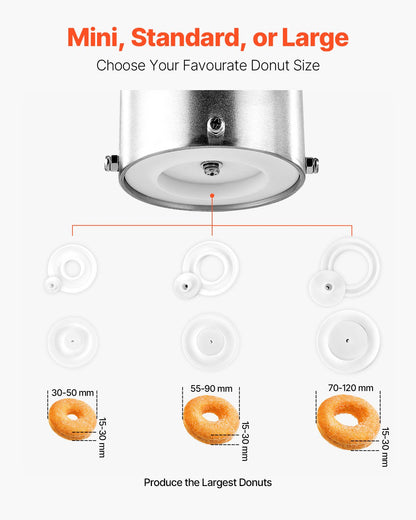 Commercial Automatic Donuts Machine, Single Row Donuts Making Equipment, 90 pcs/hour Electric High Power Doughnut Maker, Stainless Steel Frying Auto Fryer, with 3 Size Molds, Auto Counting