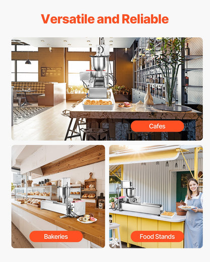 Commercial Automatic Donuts Machine, Single Row Donuts Making Equipment, 90 pcs/hour Electric High Power Doughnut Maker, Stainless Steel Frying Auto Fryer, with 3 Size Molds, Auto Counting