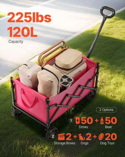 Klappwagen, 120 l und 225 Pfund, robuster, faltbarer Gartenwagen, Pink