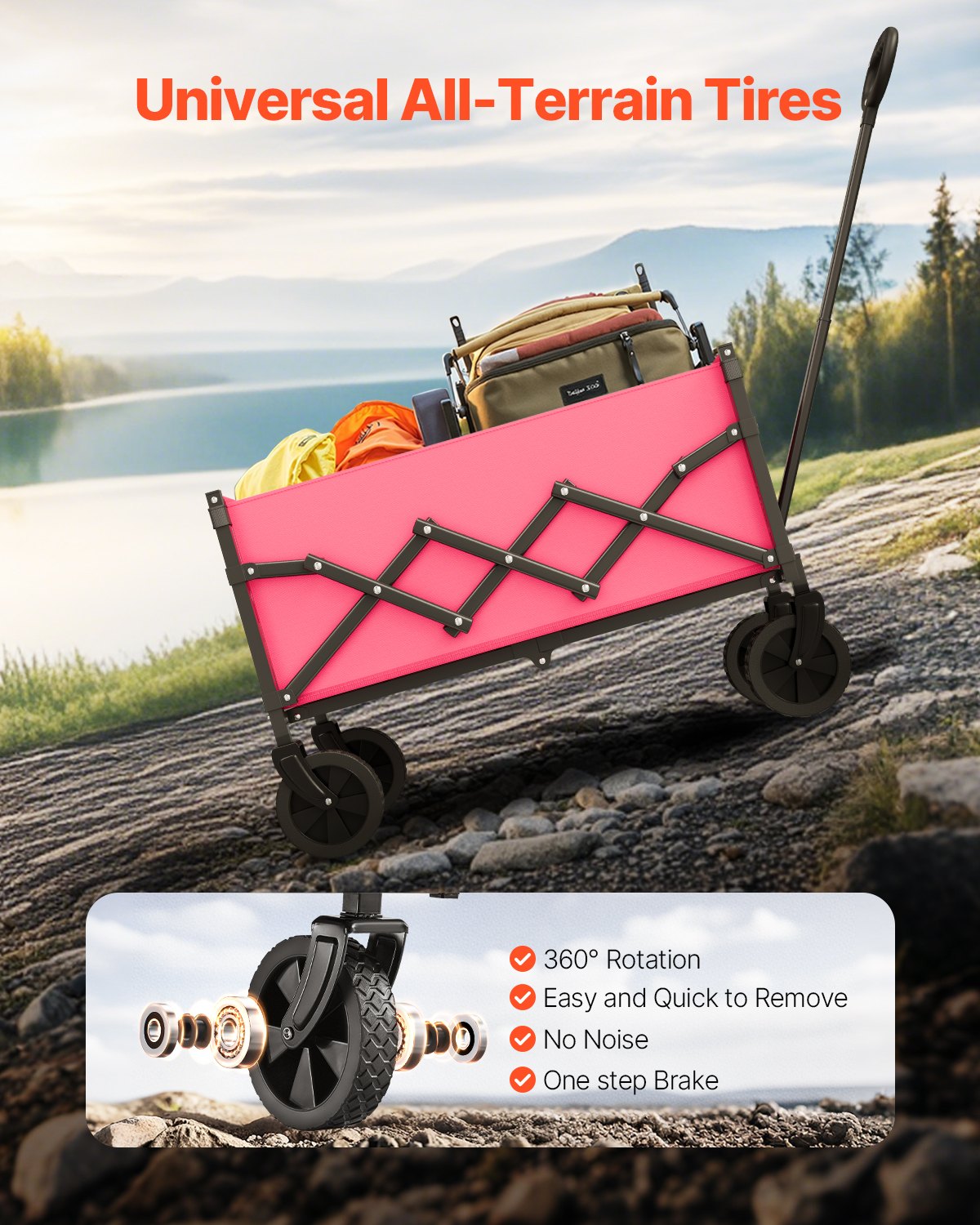 Klappwagen, 120 l und 225 Pfund, robuster, faltbarer Gartenwagen, Pink