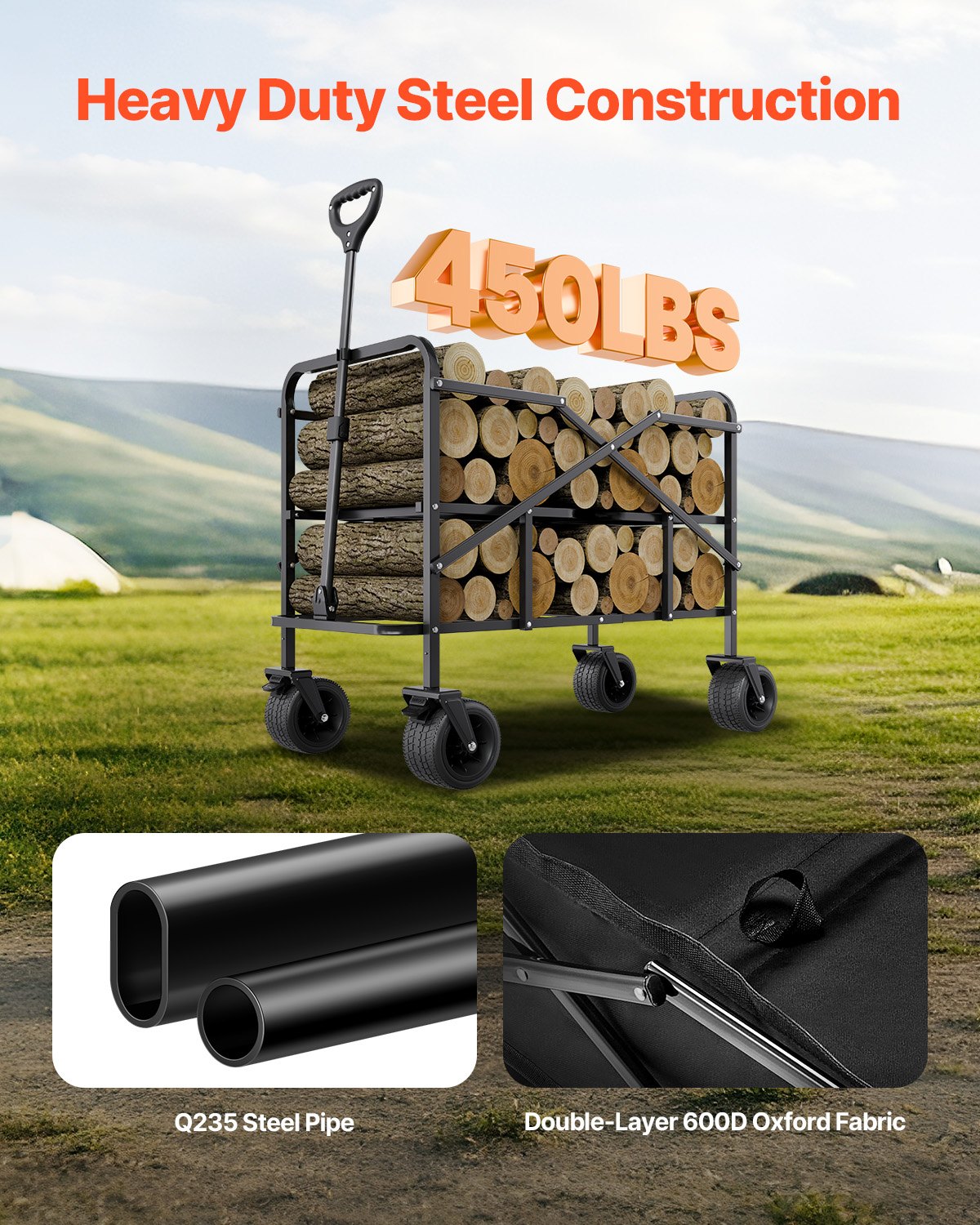 Dubbeldäckare hopfällbar 300L & 450 lbs Heavy Duty hopfällbar vagn