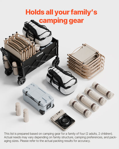 Hopfällbara vagnar 120L & 225LBS Heavy Duty hopfällbar trädgårdsvagn Svart