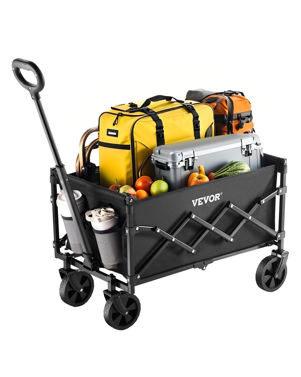 Hopfällbara vagnar 120L & 225LBS Heavy Duty hopfällbar trädgårdsvagn Svart