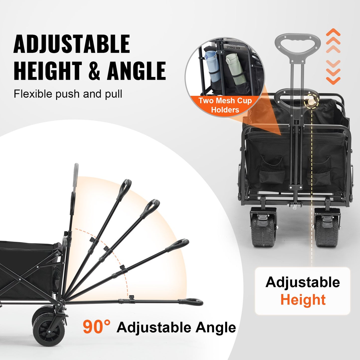 Hopfällbar hopfällbar vagn, 3 ku.ft strandvagnsvagn med terränghjul, tung hopfällbar vagn 350 lbs Viktkapacitet med dryckeshållare, sportvagn för camping, shopping, trädgård