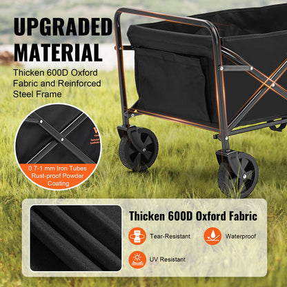 Collapsible Folding Wagon, 2 cu.ft Grass Wagon Cart with All-Terrain 5in Wheels, Heavy Duty Folding Wagon Cart 220 lbs Weight Capacity with Drink Holders, Wagon for Camping, Shopping, Garden