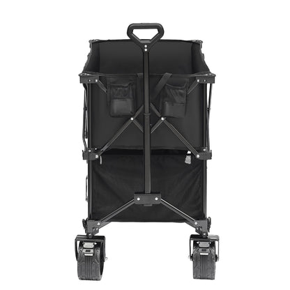 Hopfällbar dubbeldäckare vagn, 400 L hopfällbar vagn med terränghjul, kraftig hopfällbar vagn 350 lbs Viktkapacitet för camping, shopping, trädgård, 52" extra lång förlängare