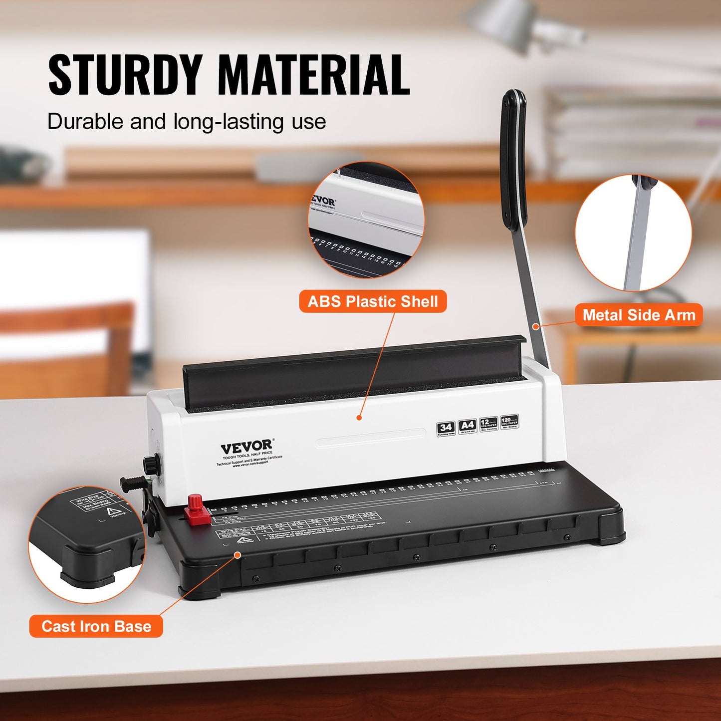 Coil Spiral Binding Machine, Manuell Book Maker 34-håls bindning 120 ark, Punch Binder Justerbar 3/16" - 9/16" Coil Binding Spines, för Letter storlek, A4, A5