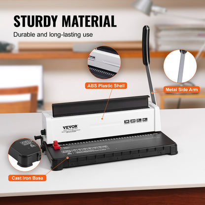 Coil Spiral Binding Machine, Manuell Book Maker 34-håls bindning 120 ark, Punch Binder Justerbar 3/16" - 9/16" Coil Binding Spines, för Letter storlek, A4, A5