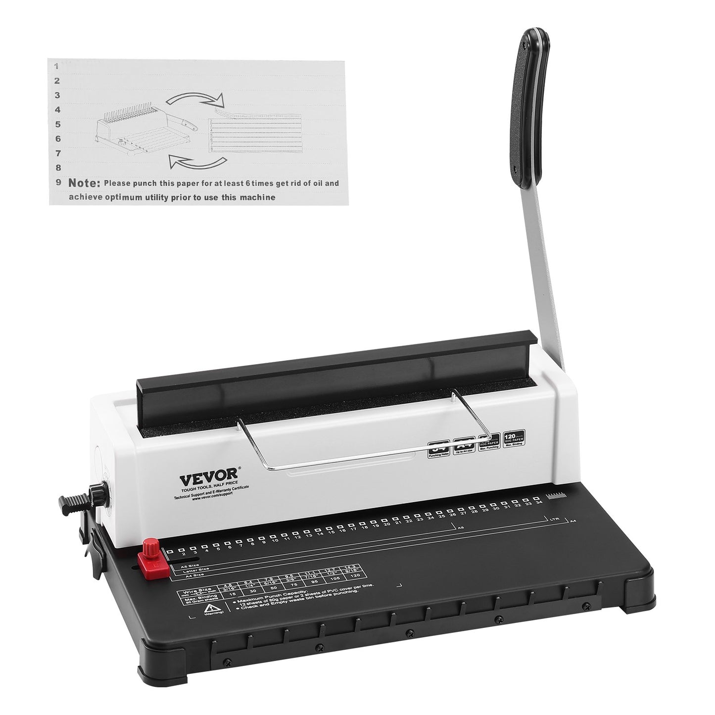 Coil Spiral Binding Machine, Manuell Book Maker 34-håls bindning 120 ark, Punch Binder Justerbar 3/16" - 9/16" Coil Binding Spines, för Letter storlek, A4, A5