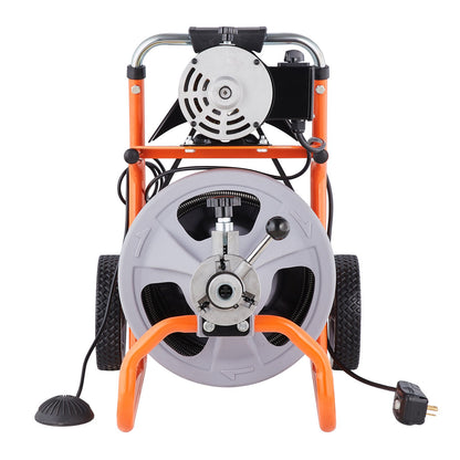 Sewer cleaning machine 75FT x 3/8 inch automatic feeding with wheels and 8 cutters