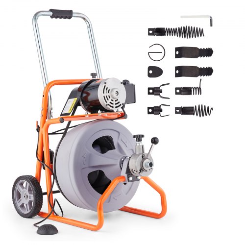 drain cleaning machine 75FT x 1/2 inch auto feed with wheels and 8 cutters | EU