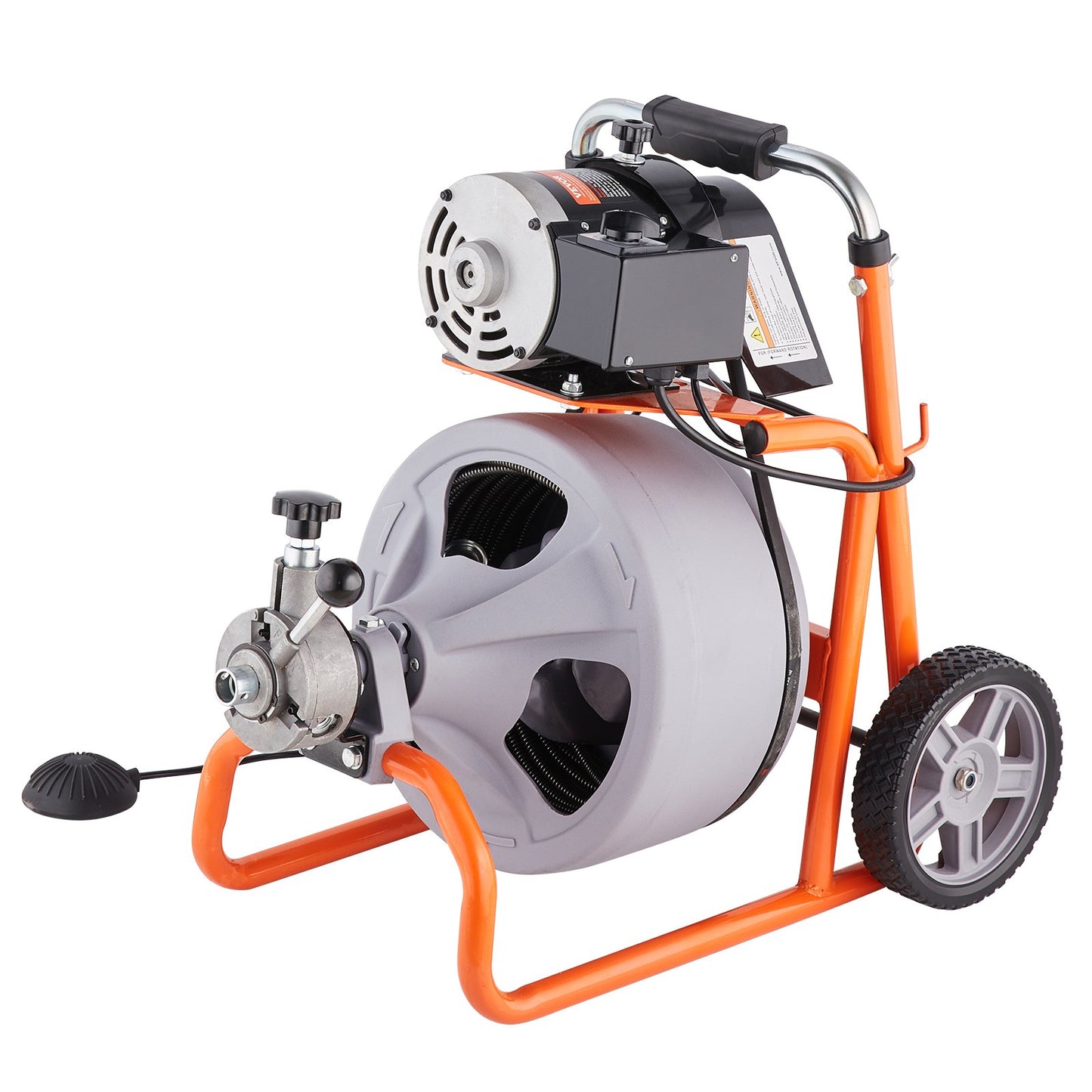 Sewer cleaning machine 100FT x 3/8 inch automatic feeding with wheels and 8 cutters