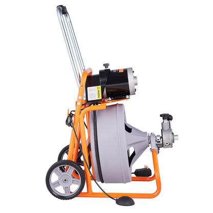 Sewer cleaning machine 100FT x 1/2 inch automatic feeding with wheels and 8 cutters