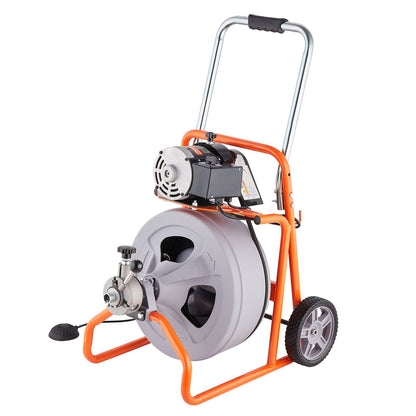 Sewer cleaning machine 100FT x 1/2 inch automatic feeding with wheels and 8 cutters