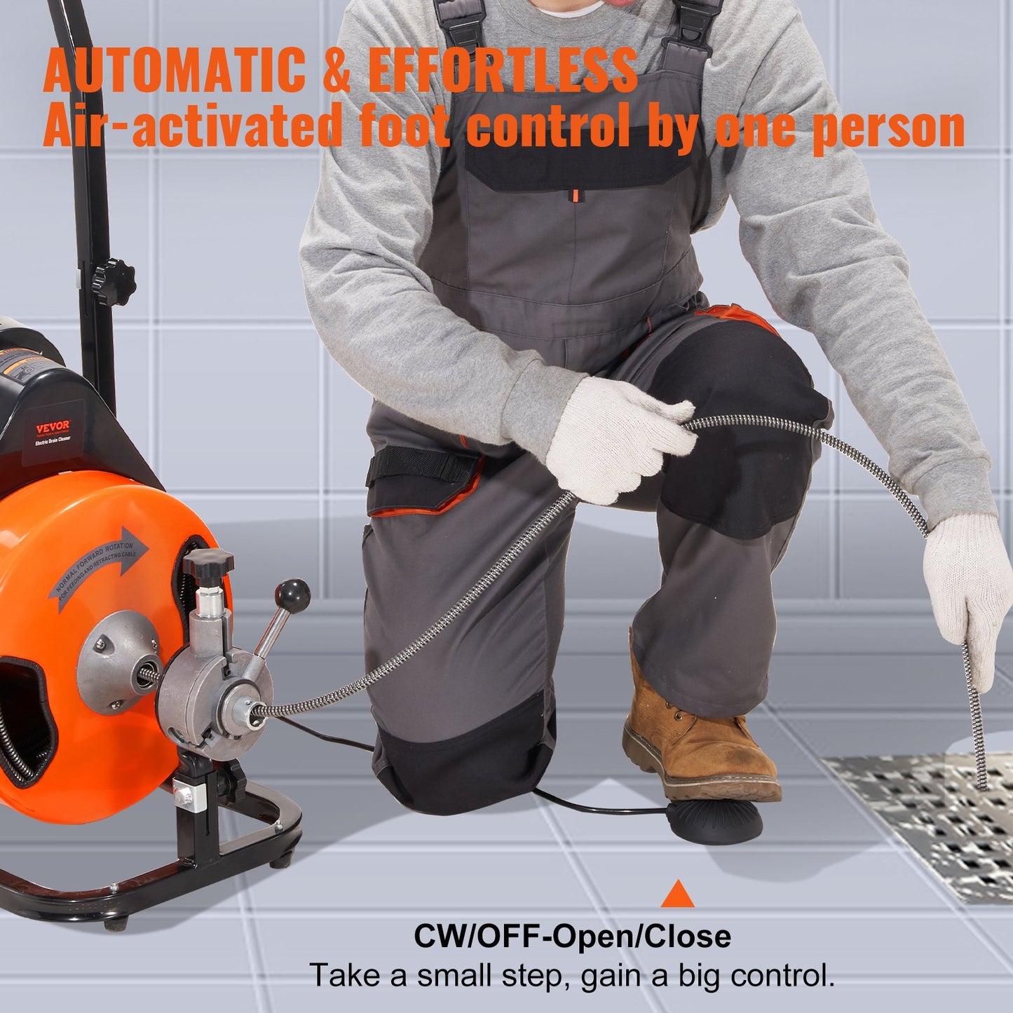 Drain Cleaning Machine Electric Drain Auger 50 FT x 3/8 In Auto Feed