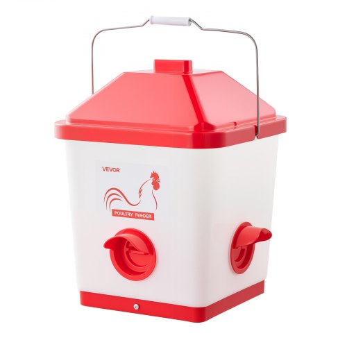 Automatic Chicken Feeder, 40 Pounds Capacity, Large Gravity Hanging Poultry Feeder Dispenser with Handle, No Waste Rainproof Design, 3 Feeding Ports, Inside or Outside Hen Coop, for Chickens