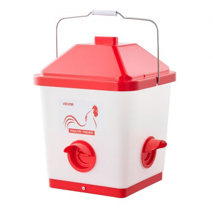 Automatic Chicken Feeder, 40 Pounds Capacity, Large Gravity Hanging Poultry Feeder Dispenser with Handle, No Waste Rainproof Design, 3 Feeding Ports, Inside or Outside Hen Coop, for Chickens