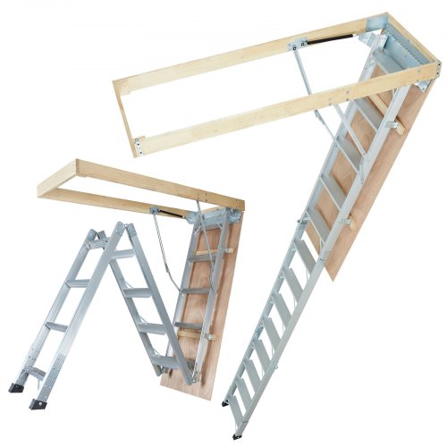 Attic Ladder Foldable, 350-pound Capacity, 22.5" x 63", Multi-Purpose Aluminium Extension, Lightweight and Portable, Fits 9.5'-12' Ceiling Heights, Convenient Access to Your Attic Standard