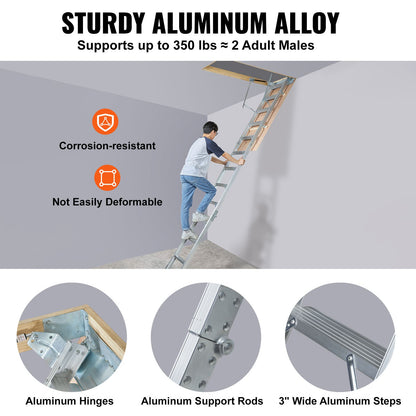 Attic Ladder Foldable, 350 Pound Capacity, 22.5" x 63", Multi-Function Aluminum Extension, Lightweight and Portable, Fits 9.5'-12' Ceiling Heights, Convenient Access to Your Attic Standard