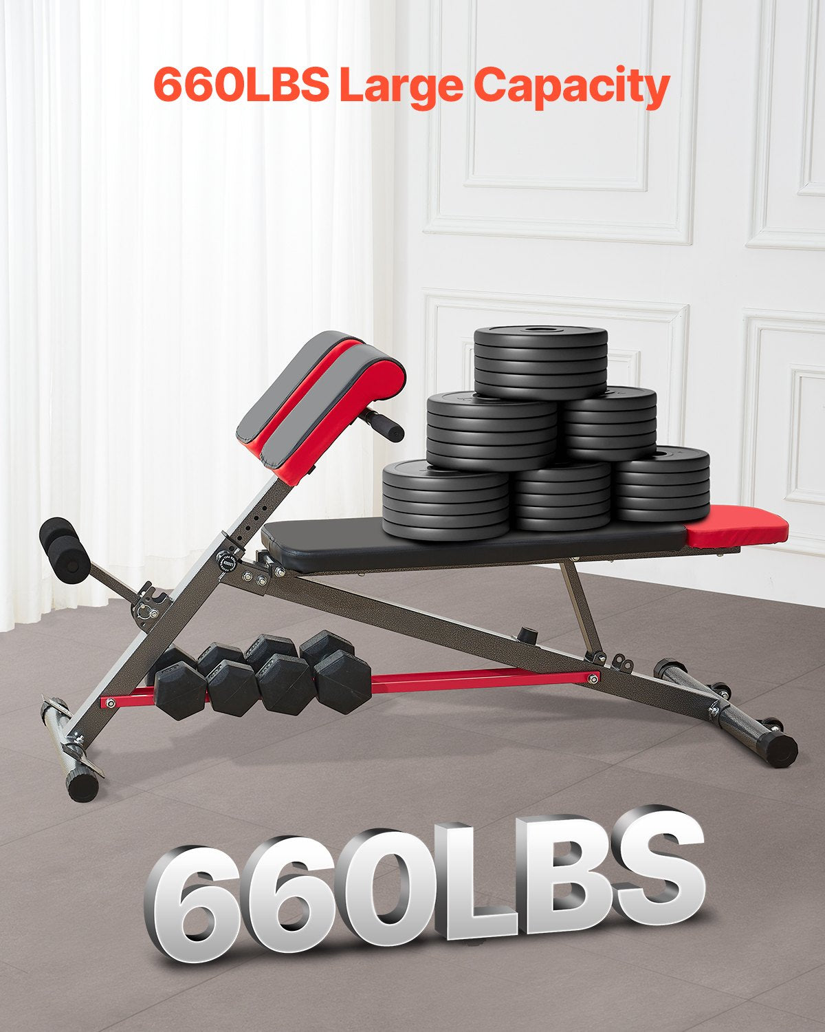 Multi-Functional Weight Bench for Full Body Workout, Roman Chair Hyperextension Bench, 660 lbs Adjustable Extension Equipment for Back Arm Core Ab Workout, Sit Up Exercise Machine for Home Gym