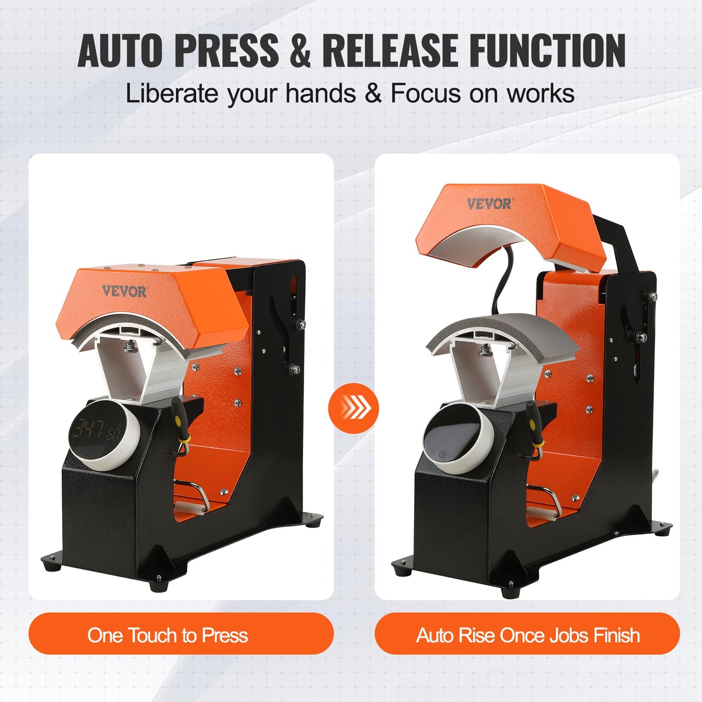 3-in-1 Auto Hat Heat Press with 3pcs Interchangeable Platens(6.6" x 2.7", 6.6" x 3.8", 6.1" x 3"), Automatic Release&Press Knob-Style Digital Control Panel Tested to UL Standards