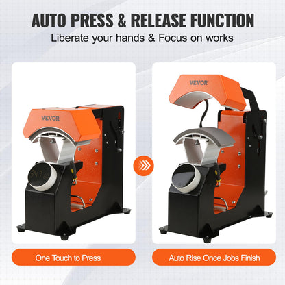 3-in-1 Auto Hat Heat Press with 3pcs Interchangeable Platens(6.6" x 2.7", 6.6" x 3.8", 6.1" x 3"), Automatic Release&Press Knob-Style Digital Control Panel Tested to UL Standards