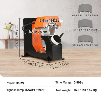 3-in-1 Auto Hat Heat Press with 3pcs Interchangeable Platens(6.6" x 2.7", 6.6" x 3.8", 6.1" x 3"), Automatic Release&Press Knob-Style Digital Control Panel Tested to UL Standards