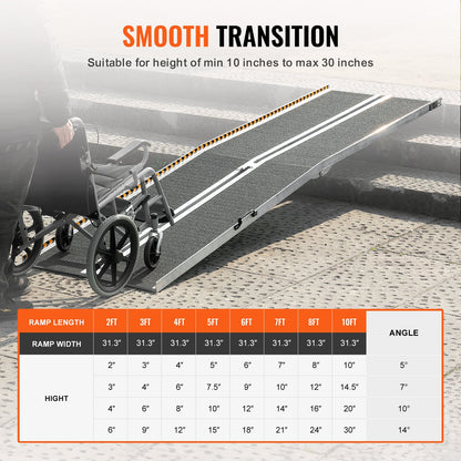 Portable Wheelchair Ramp, 10 ft 800 lbs Capacity, Non-Slip Folding Aluminum Threshold Ramp, Foldable Mobility Scooter Ramp Wheelchair Ramp, Handicap Ramp for Home Stairs, Stairs, Doorways, Curbs