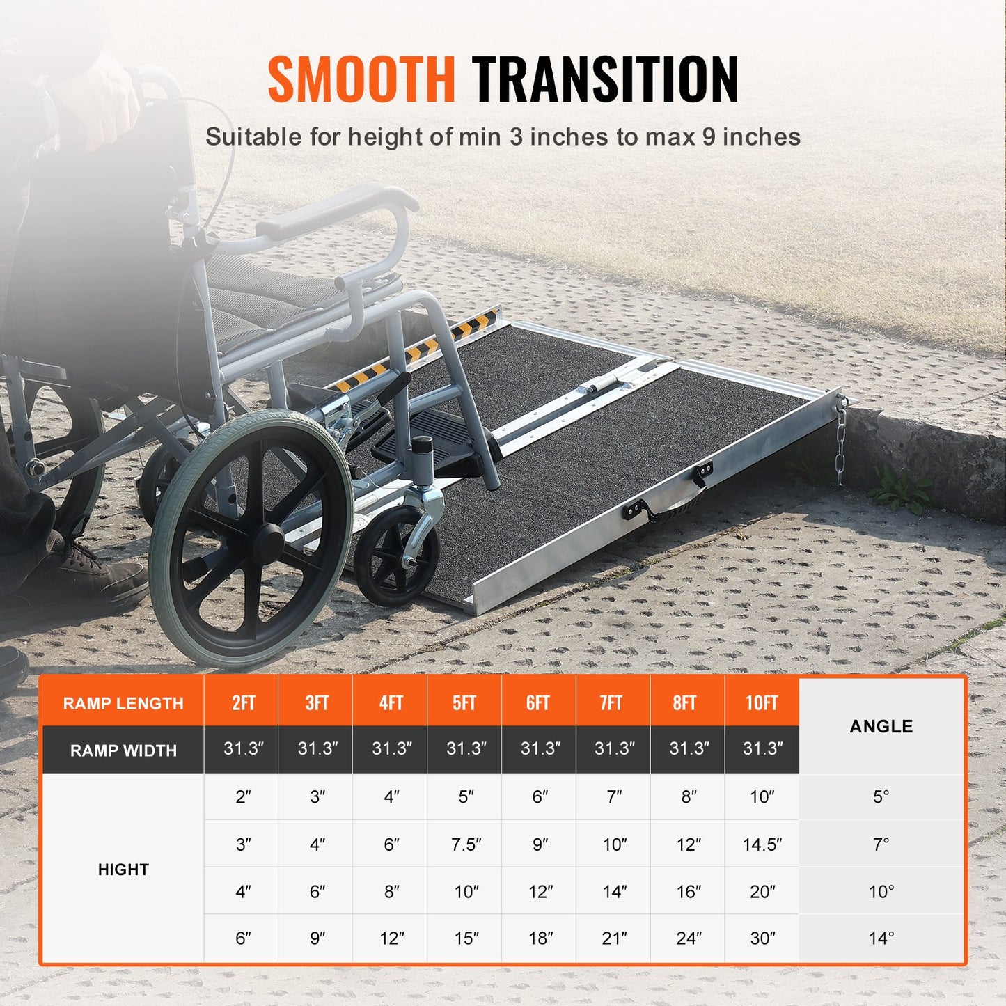 Portable Wheelchair Ramp, 3 ft 800 lbs Capacity, Non-Slip Aluminum Folding Threshold Ramp, Foldable Mobility Scooter Ramp Wheel Chair Ramp, Handicap Ramp for Home Steps, Stairs, Doorways, Curbs