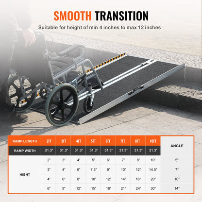Portable Wheelchair Ramp, 4 ft 800 lbs Capacity, Non-Slip Aluminum Folding Threshold Ramp, Foldable Mobility Scooter Ramp Wheel Chair Ramp, Handicap Ramp for Home Steps, Stairs, Doorways, Curbs