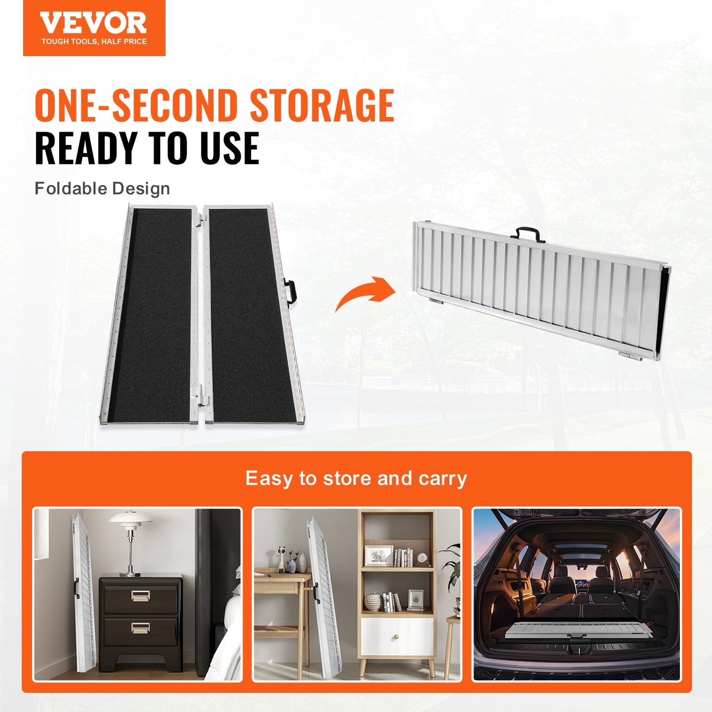 Tragbare Rollstuhlrampe, 1,52 m, 363 kg Tragkraft, rutschfeste, klappbare Schwellenrampe aus Aluminium, faltbare Rampe für Mobilitätsroller, Rollstuhlrampe, Behindertenrampe für Haustreppen, Treppen, Türen, Bordsteine