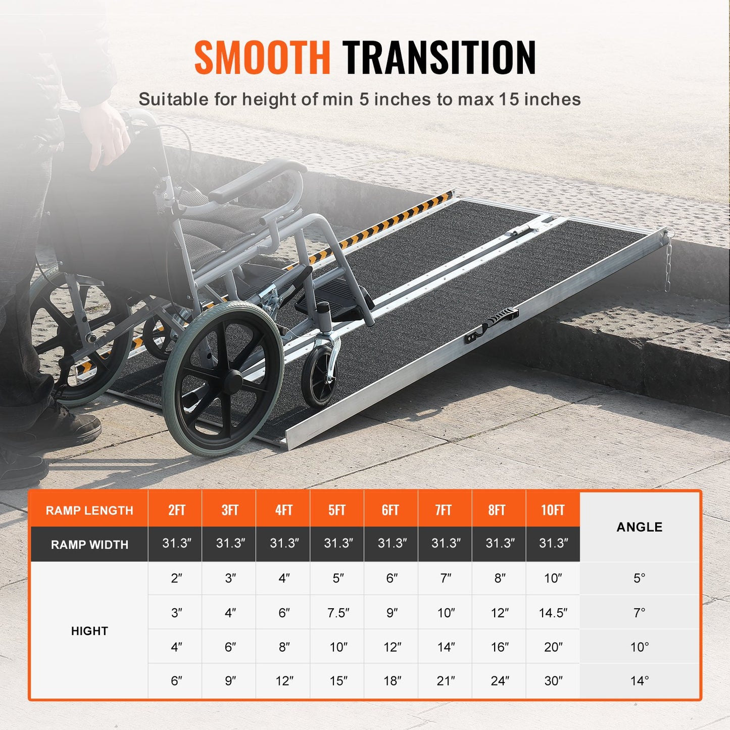 Portable Wheelchair Ramp, 5 ft 800 lbs Capacity, Non-Slip Aluminum Folding Threshold Ramp, Foldable Mobility Scooter Ramp Wheel Chair Ramp, Handicap Ramp for Home Steps, Stairs, Doorways, Curbs