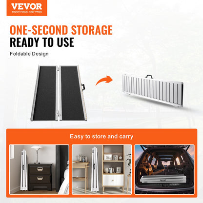 Tragbare Rollstuhlrampe, 1,83 m, 363 kg Tragkraft, rutschfeste, faltbare Schwellenrampe aus Aluminium, faltbare Rampe für Mobilitätsroller, Rollstuhlrampe, Behindertenrampe für Haustreppen, Treppen, Türen, Bordsteine