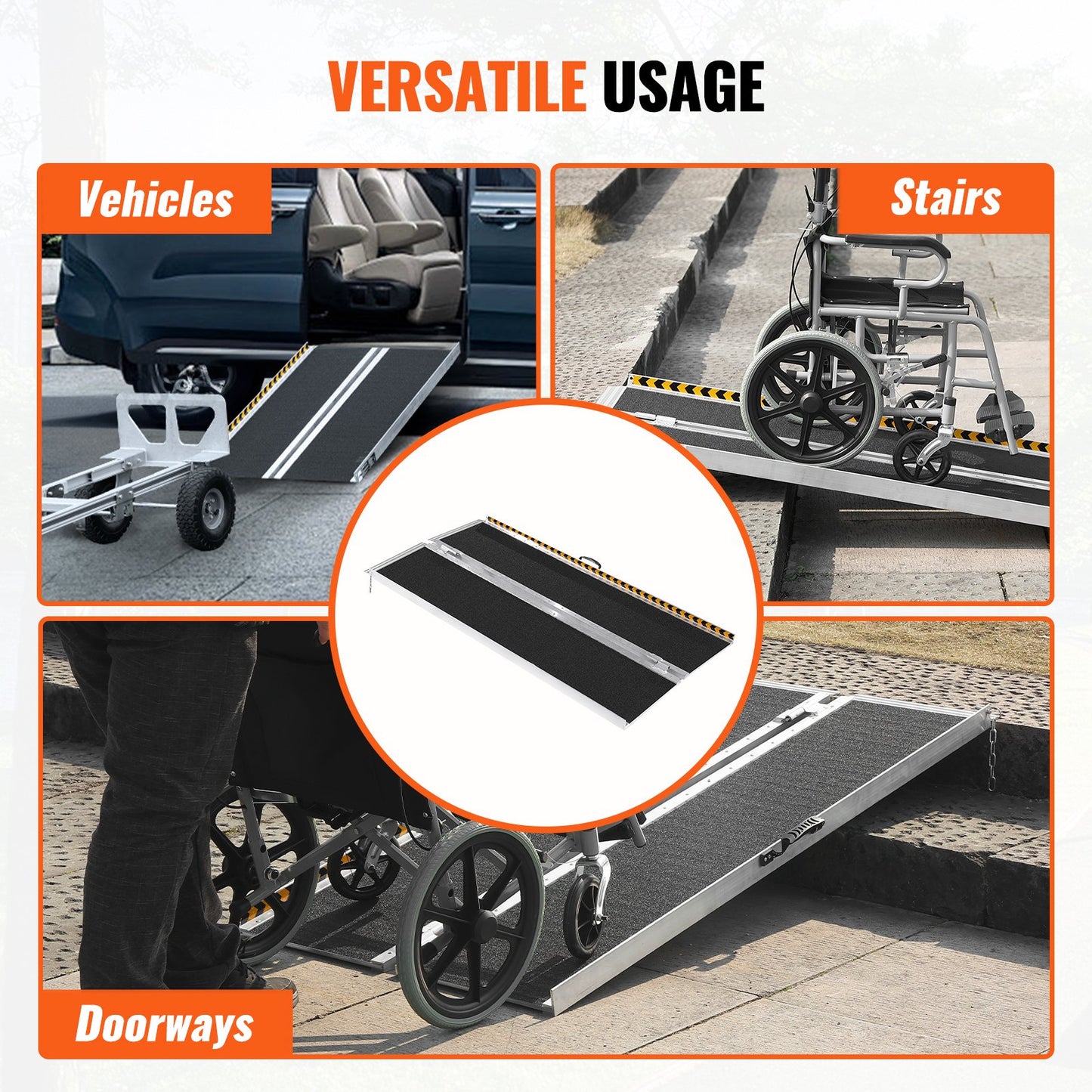 Tragbare Rollstuhlrampe, 1,83 m, 363 kg Tragkraft, rutschfeste, faltbare Schwellenrampe aus Aluminium, faltbare Rampe für Mobilitätsroller, Rollstuhlrampe, Behindertenrampe für Haustreppen, Treppen, Türen, Bordsteine