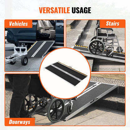 Tragbare Rollstuhlrampe, 1,83 m, 363 kg Tragkraft, rutschfeste, faltbare Schwellenrampe aus Aluminium, faltbare Rampe für Mobilitätsroller, Rollstuhlrampe, Behindertenrampe für Haustreppen, Treppen, Türen, Bordsteine
