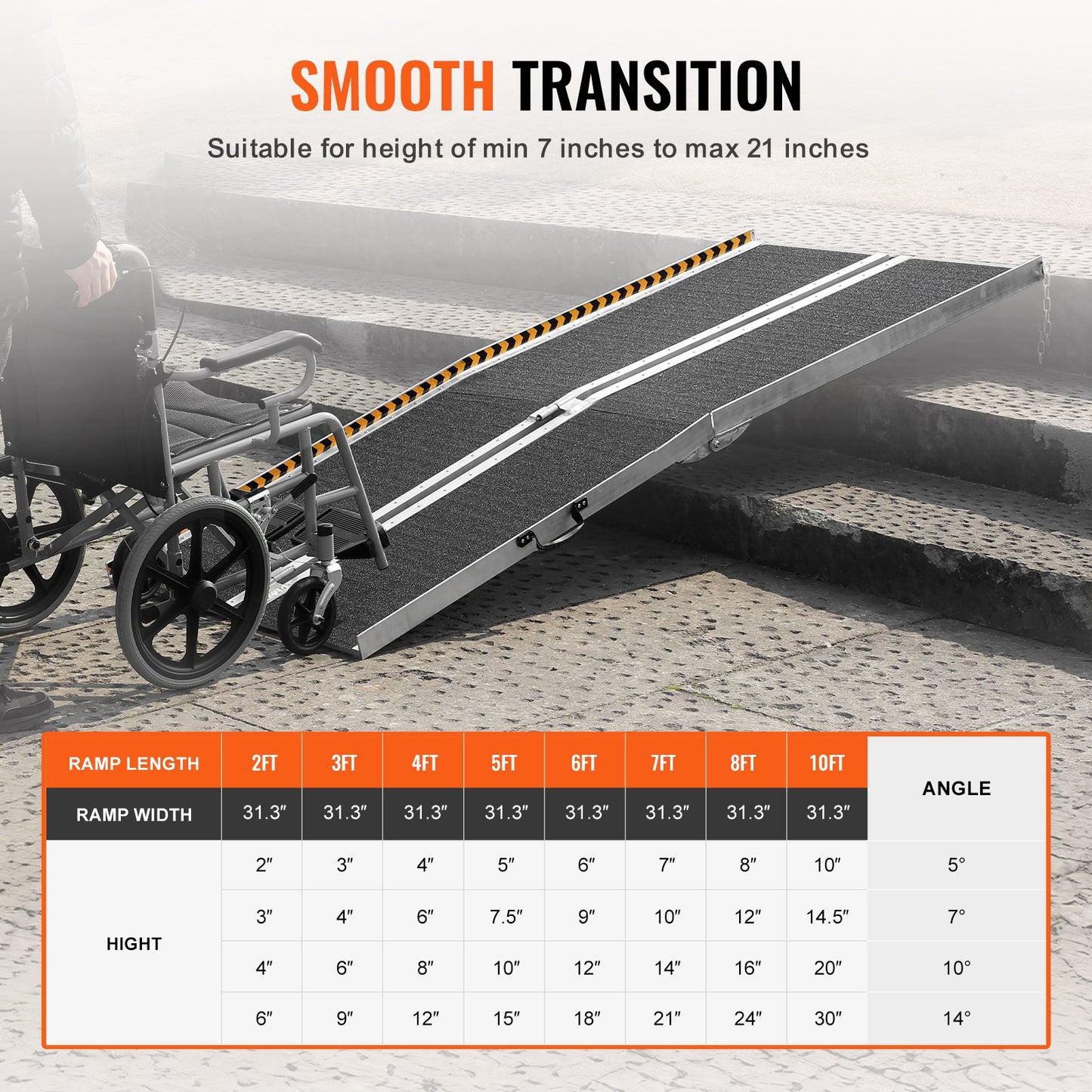 Portable Wheelchair Ramp, 7 ft 800 lbs Capacity, Non-Slip Aluminum Folding Threshold Ramp, Foldable Mobility Scooter Ramp Wheelchair Ramp, Handicap Ramp for Home Stairs, Stairs, Doorways, Curbs