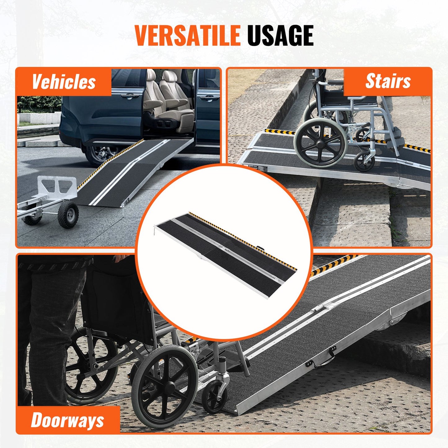 Portable Wheelchair Ramp, 7 ft 800 lbs Capacity, Non-Slip Aluminum Folding Threshold Ramp, Foldable Mobility Scooter Ramp Wheelchair Ramp, Handicap Ramp for Home Stairs, Stairs, Doorways, Curbs