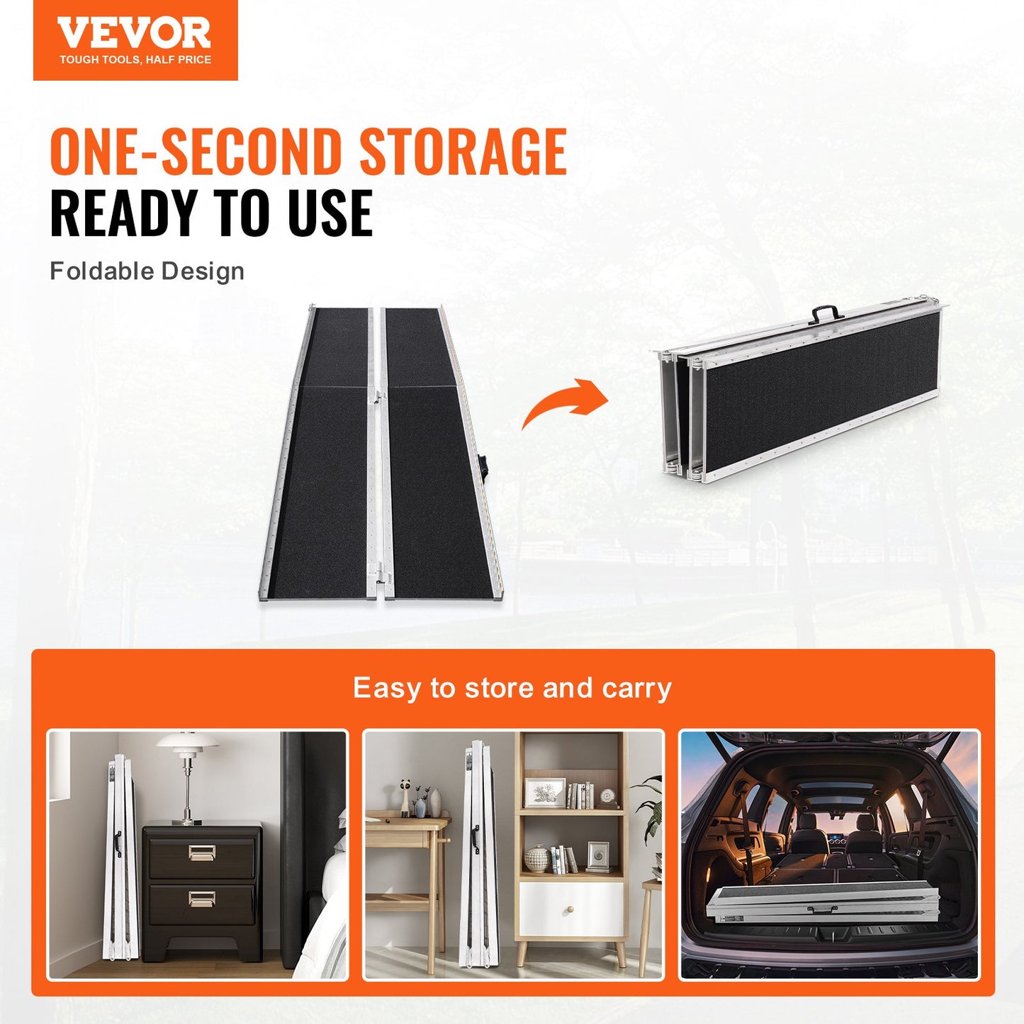 Tragbare Rollstuhlrampe, 2,44 m, 363 kg Tragkraft, rutschfeste, faltbare Schwellenrampe aus Aluminium, faltbare Rampe für Mobilitätsroller, Rollstuhlrampe, Behindertenrampe für Haustreppen, Treppen, Türen, Bordsteine