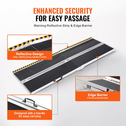 Portable Wheelchair Ramp, 8 ft 800 lbs Capacity, Non-Slip Aluminum Folding Threshold Ramp, Foldable Mobility Scooter Ramp Wheel Chair Ramp, Handicap Ramp for Home Steps, Stairs, Doorways, Curbs