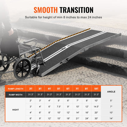 Tragbare Rollstuhlrampe, 2,44 m, 363 kg Tragkraft, rutschfeste, faltbare Schwellenrampe aus Aluminium, faltbare Rampe für Mobilitätsroller, Rollstuhlrampe, Behindertenrampe für Haustreppen, Treppen, Türen, Bordsteine