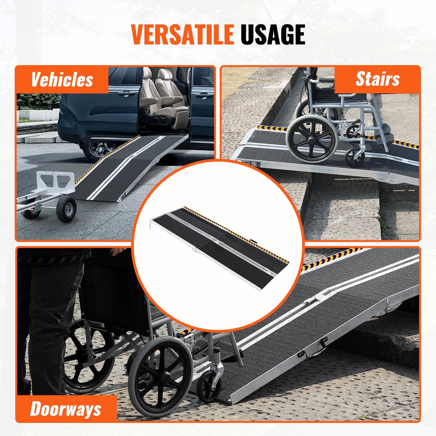 Tragbare Rollstuhlrampe, 2,44 m, 363 kg Tragkraft, rutschfeste, faltbare Schwellenrampe aus Aluminium, faltbare Rampe für Mobilitätsroller, Rollstuhlrampe, Behindertenrampe für Haustreppen, Treppen, Türen, Bordsteine