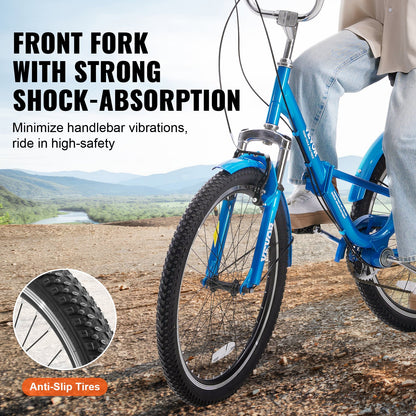 Folding Adult Tricycle, 24-Inch 7-Speed Adult Folding Trikes, Carbon Steel 3 Wheel Cruiser Bike with Basket & Adjustable Seat, Shopping Picnic Foldable Tricycles for Women, Men, Seniors (Blue)